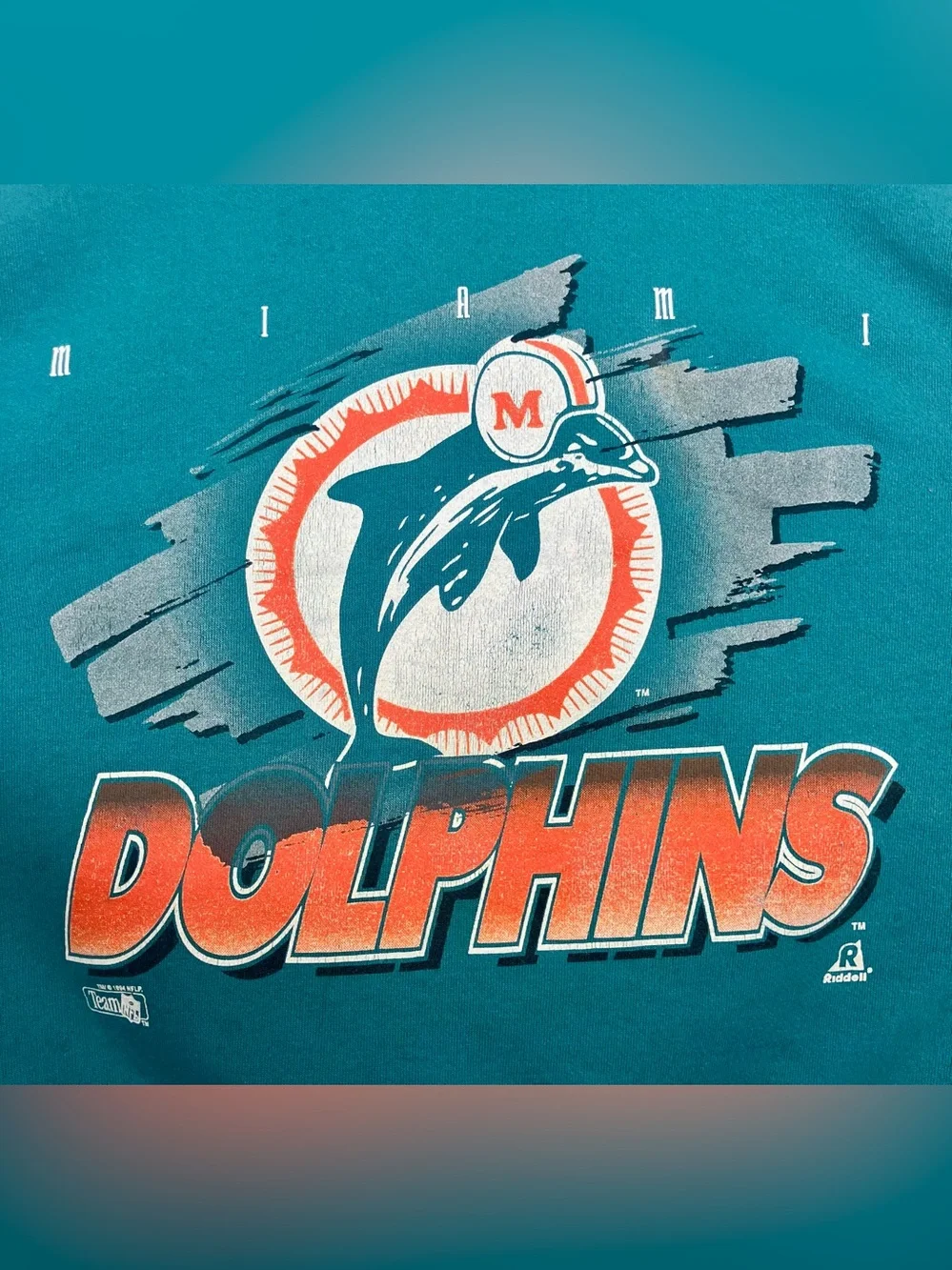 Vintage 90’s Riddell Miami Dolphins Teal Graphic Crewneck